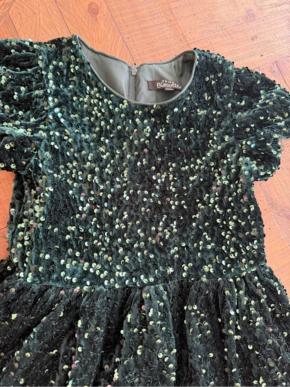 Biscotti Girls' Dark Green Sequin Velvet Party Dress